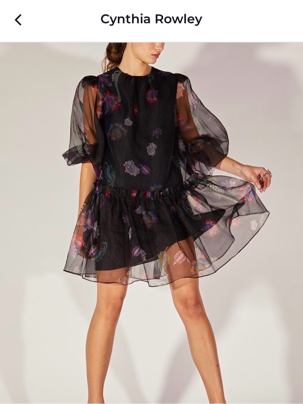 Cynthia Rowley Grace Organza Black Floral Mini Dress, sz L, NWT